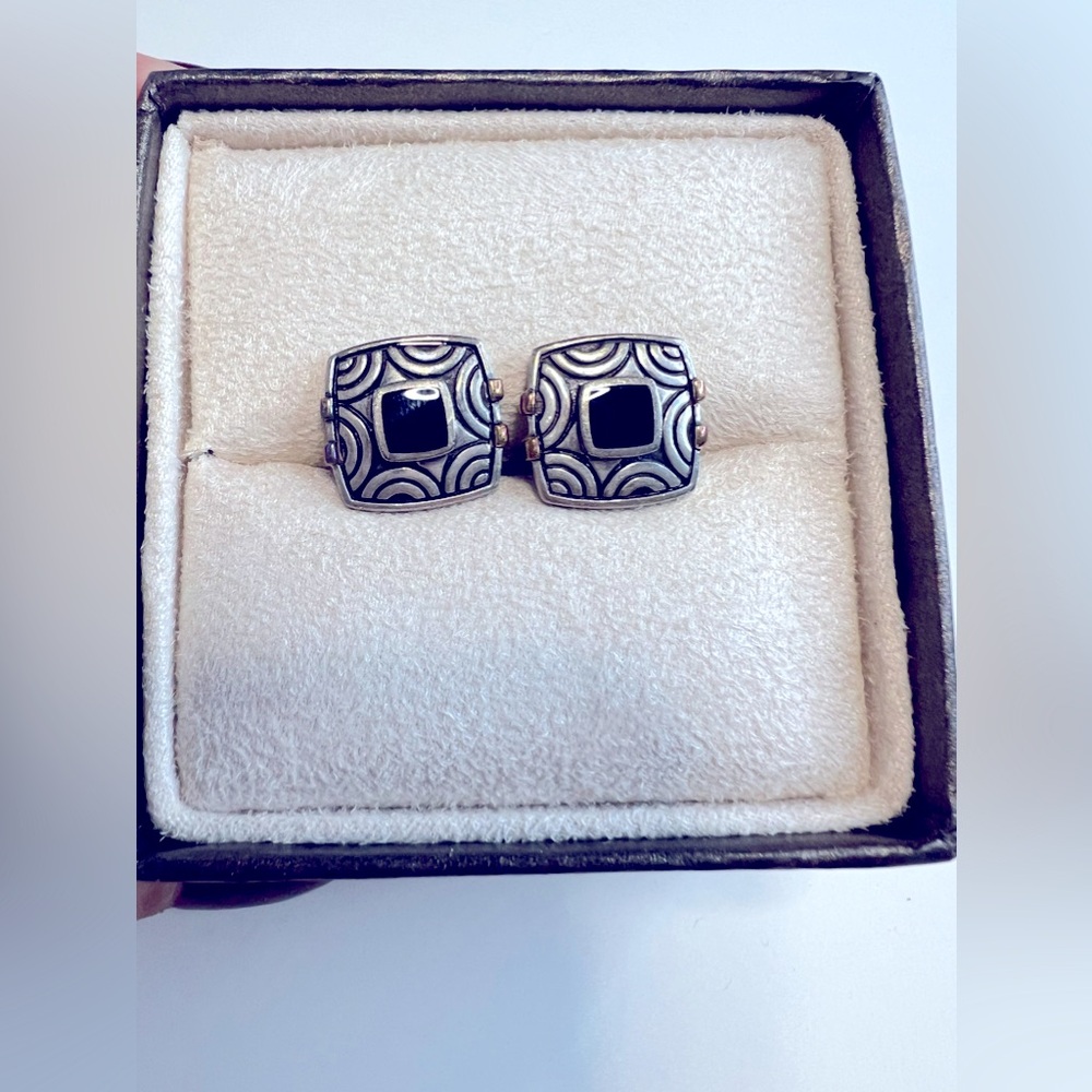 Stainless Steel Agate Cuff Links w/ 18k gold accents